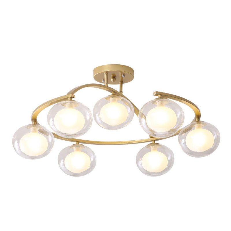 Double Glass Ball Ceiling Mounted Chandelier Minimalist Semi Flush Light for Bedroom