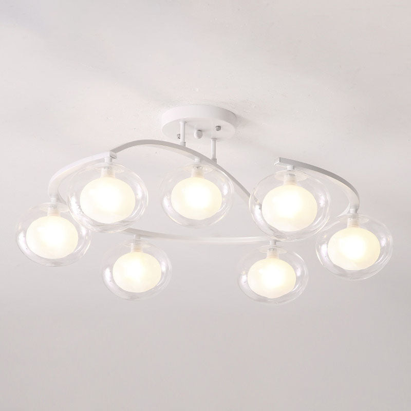 Double Glass Ball Ceiling Mounted Chandelier Minimalist Semi Flush Light for Bedroom