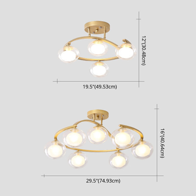 Double Glass Ball Ceiling Mounted Chandelier Minimalist Semi Flush Light for Bedroom