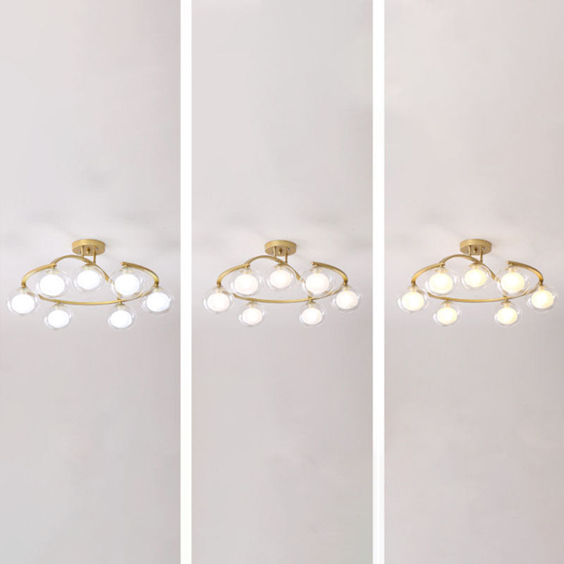 Double Glass Ball Ceiling Mounted Chandelier Minimalist Semi Flush Light for Bedroom