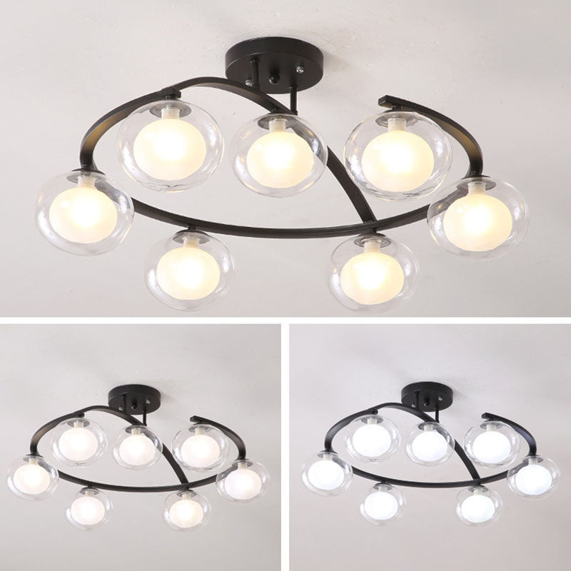 Double Glass Ball Ceiling Mounted Chandelier Minimalist Semi Flush Light for Bedroom