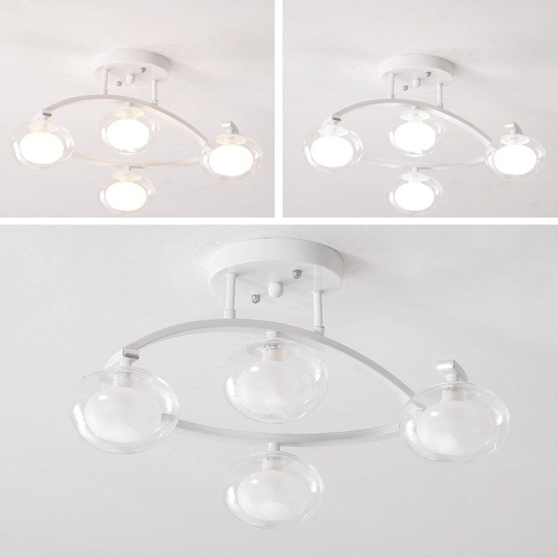 Double Glass Ball Ceiling Mounted Chandelier Minimalist Semi Flush Light for Bedroom