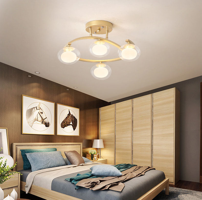 Double Glass Ball Ceiling Mounted Chandelier Minimalist Semi Flush Light for Bedroom