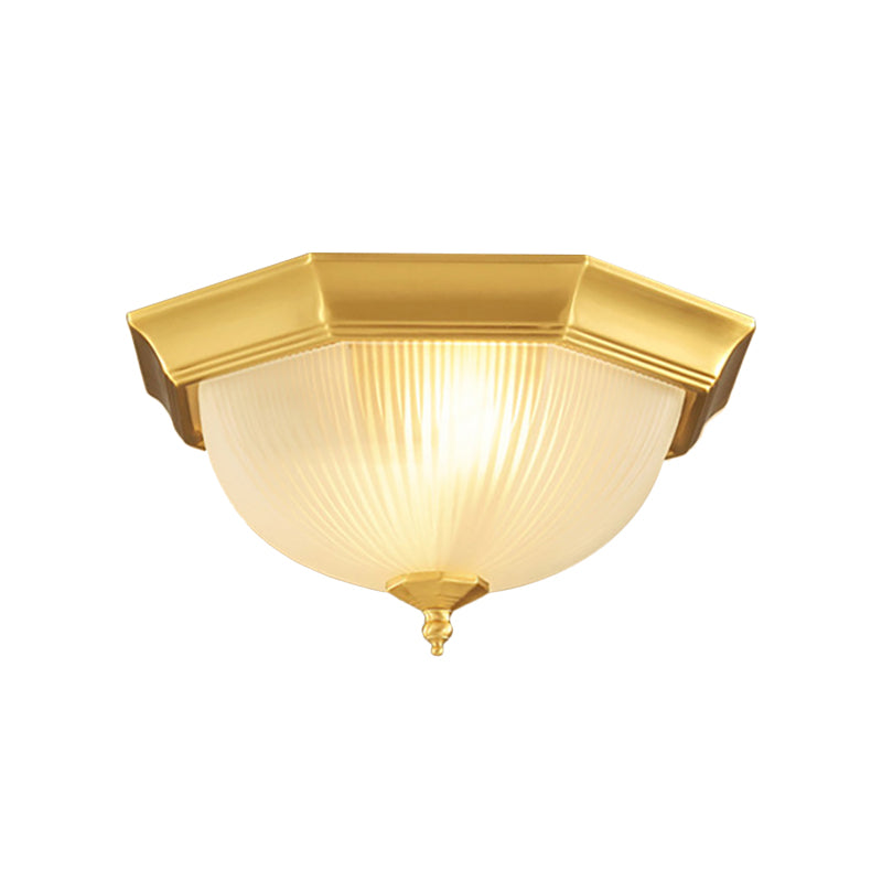 12.5 "/15" W Dome Foyer Flush Mount Light Colonial Ribbed Opal Glass 2/3 Bulbs Brass Close to Ceiling Lamp