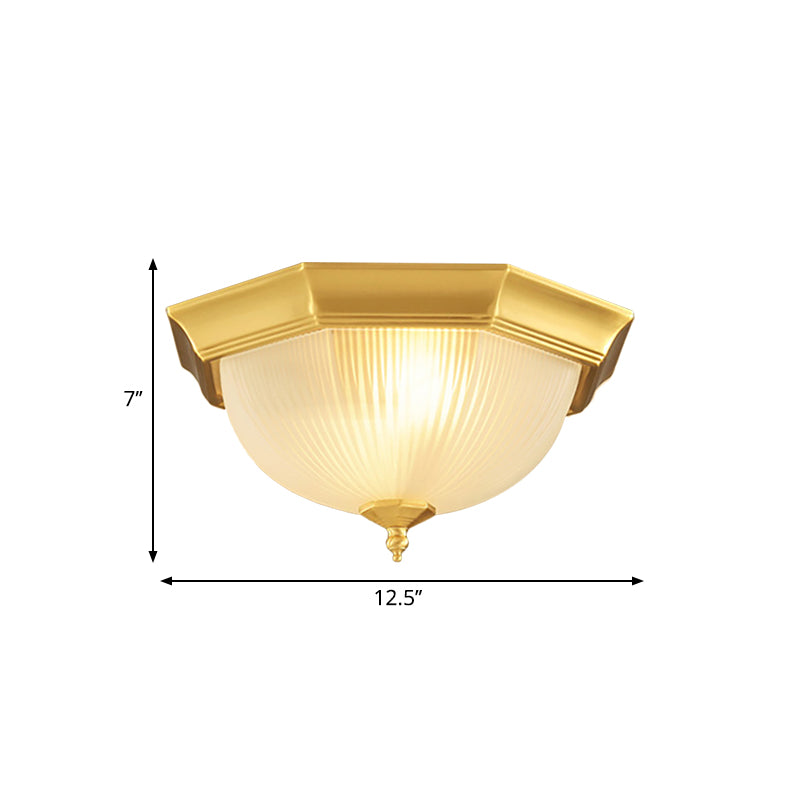 12.5 "/15" W Dome Foyer Flush Mount Light Colonial Ribbed Opal Glass 2/3 Bulbs Brass Close to Ceiling Lamp