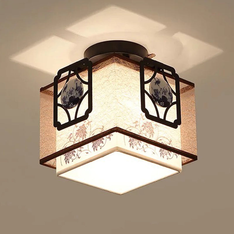 White Squared Ceiling Mounted Fixture Modern Style Fabric Ceiling Mount Light Fixture