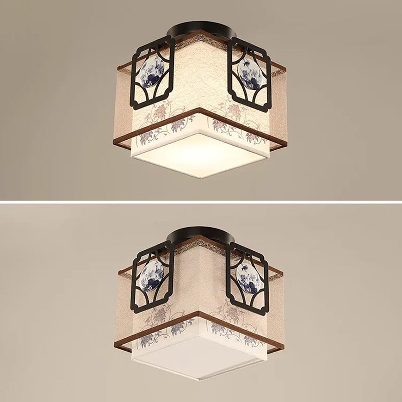 White Squared Ceiling Mounted Fixture Modern Style Fabric Ceiling Mount Light Fixture