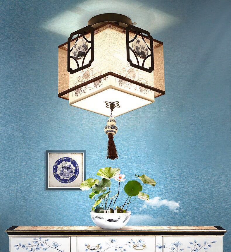 White Squared Ceiling Mounted Fixture Modern Style Fabric Ceiling Mount Light Fixture