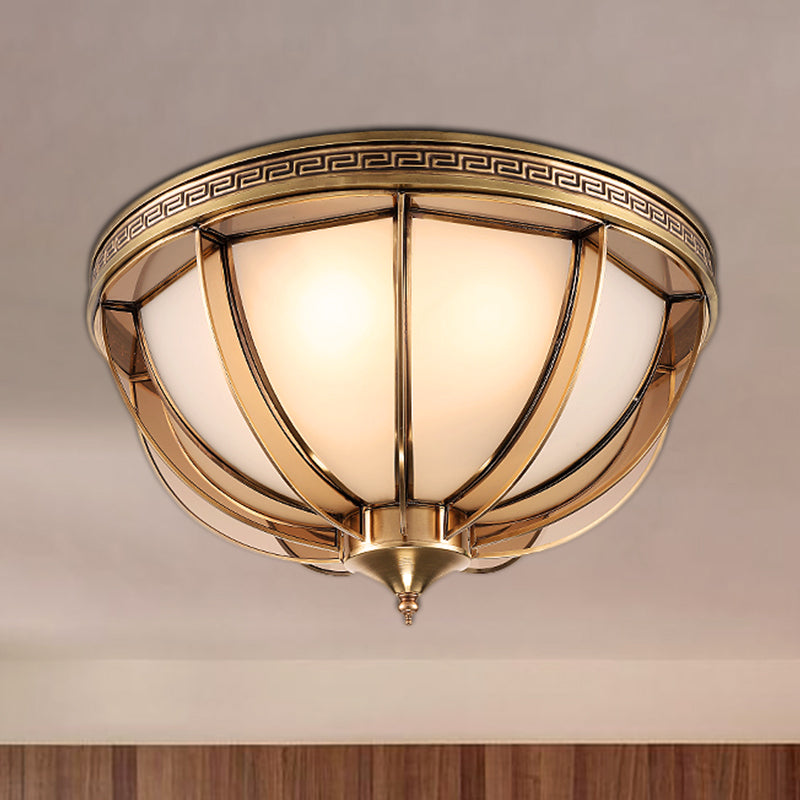 Opal-White glass Brass limit Ridle Dome 16.5 "/20,5" w 3/4 heads colonialista Flush Mount Lamp for Living Room