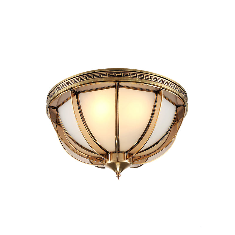 Opal-White Glass Brass Ceiling Flush Dome 16.5"/20.5" W  3/4 Heads Colonialist Flush Mount Lamp for Living Room