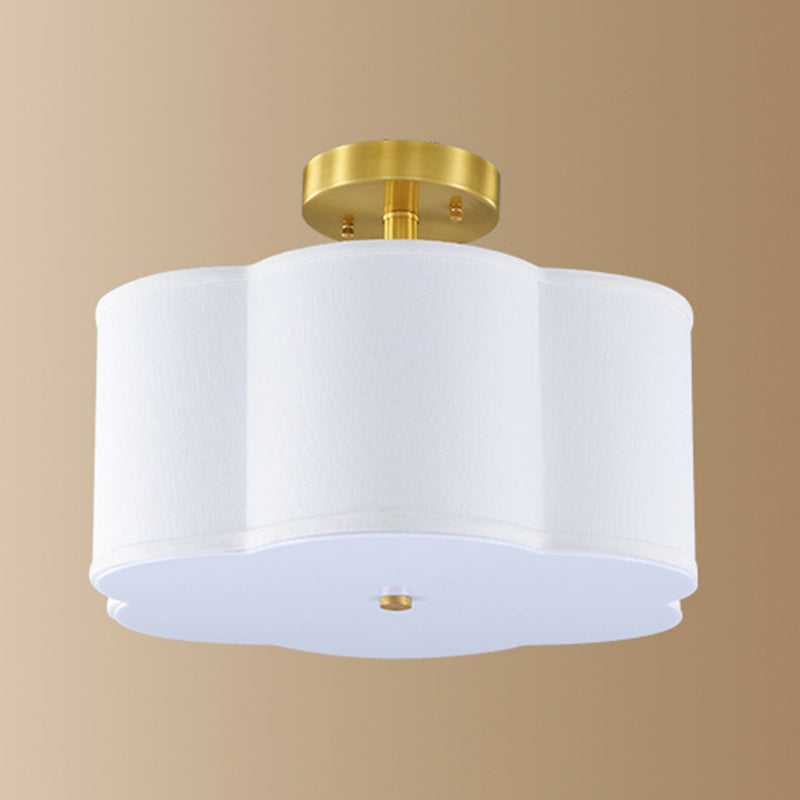 Bloem semi-inbouwlamp, rustieke stof, witte semi-inbouwplafondlamp