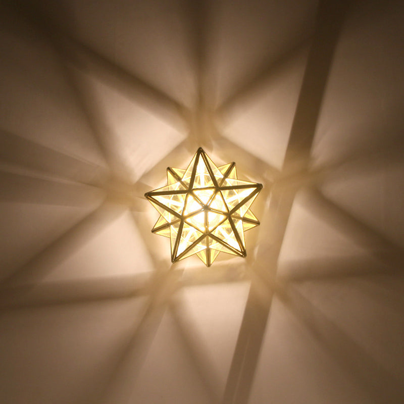 Brass Anise Star -vormige spoellamp antieke stijl glas 1 bol foyer semi -montage verlichting