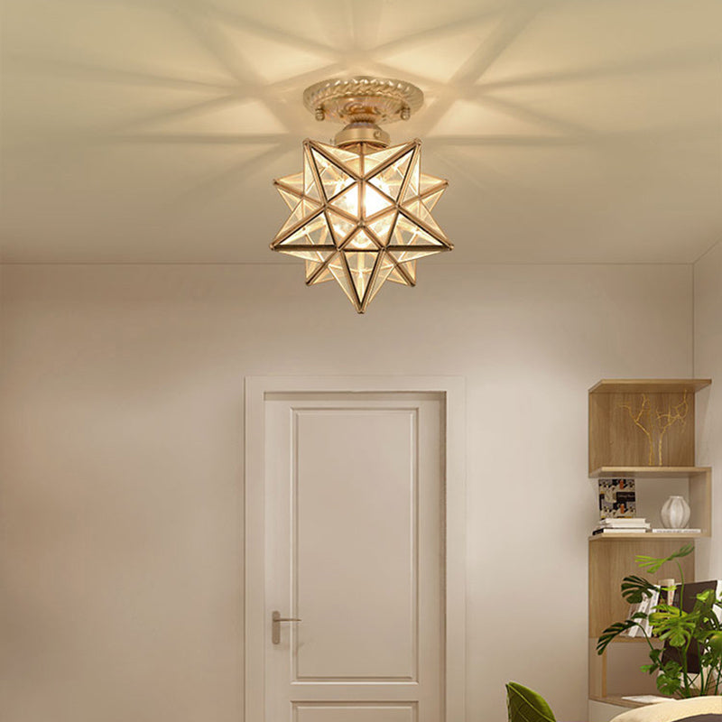 Brass Anise Star -vormige spoellamp antieke stijl glas 1 bol foyer semi -montage verlichting