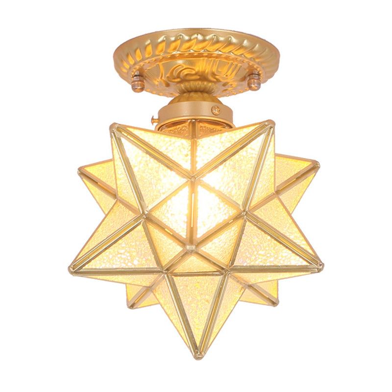 Brass Anise Star -vormige spoellamp antieke stijl glas 1 bol foyer semi -montage verlichting