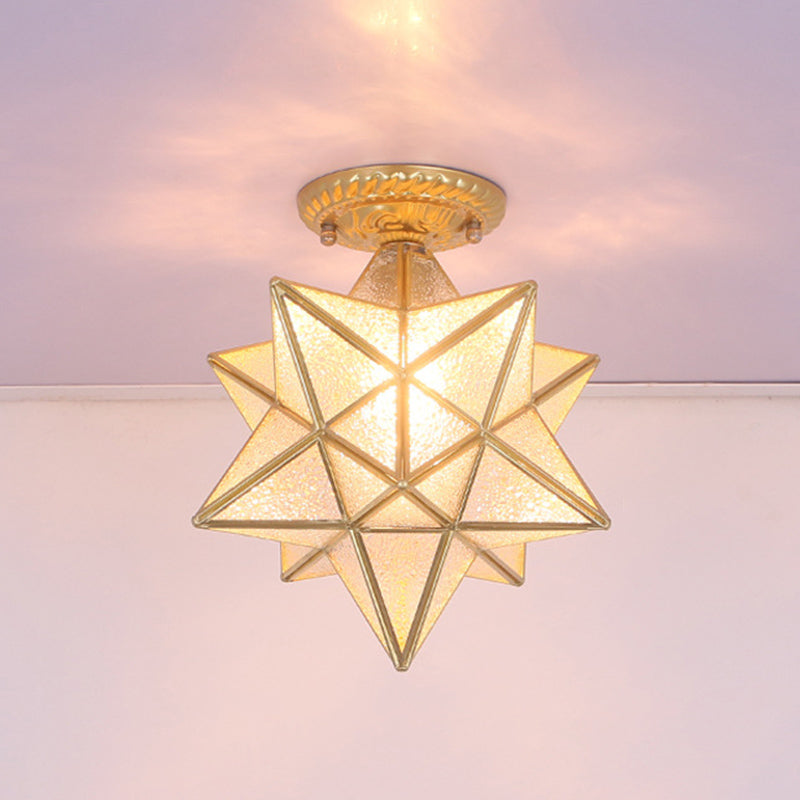 Brass Anise Star -vormige spoellamp antieke stijl glas 1 bol foyer semi -montage verlichting