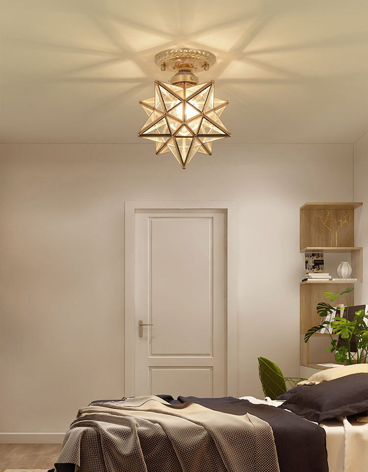 Brass Anise Star -vormige spoellamp antieke stijl glas 1 bol foyer semi -montage verlichting