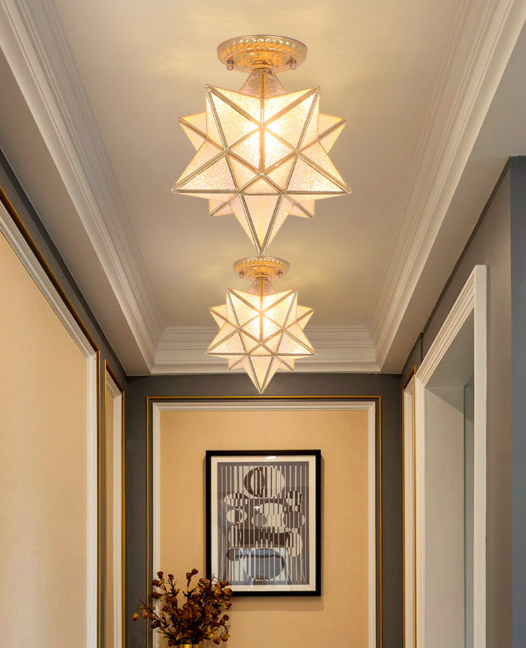 Brass Anise Star -vormige spoellamp antieke stijl glas 1 bol foyer semi -montage verlichting