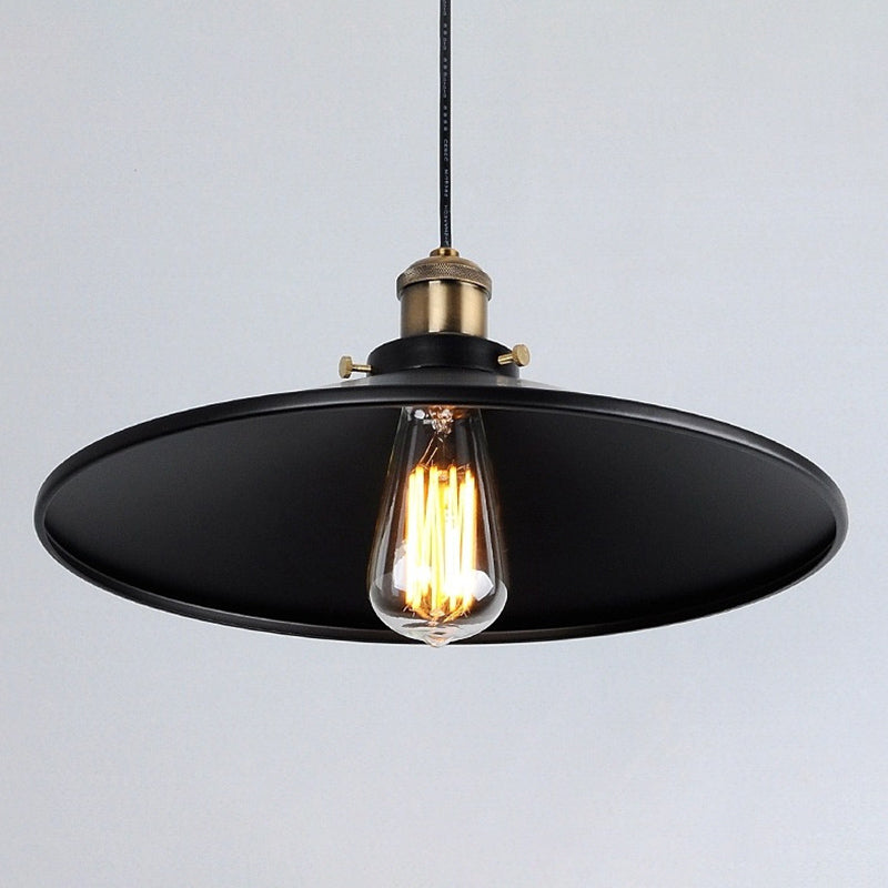 Black 1 Light Pendant Light Industrial Retro Tapered Shade Metal Hanging Lamp  for Dining Room