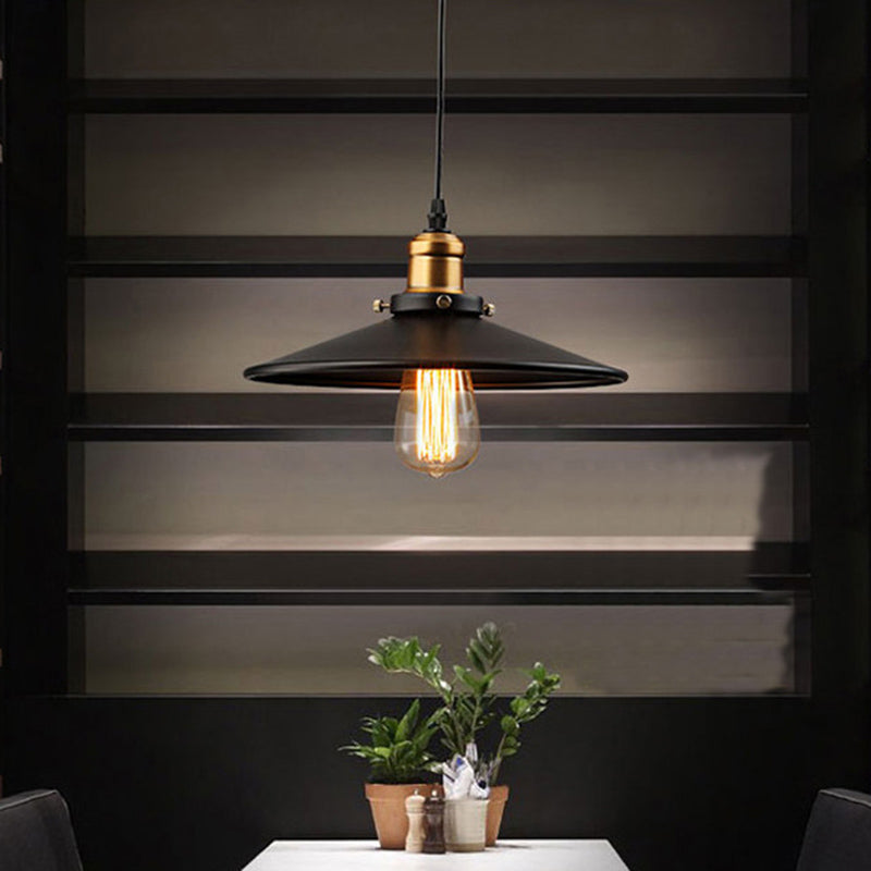 Black 1 Light Pendant Light Industrial Retro Tapered Shade Metal Hanging Lamp  for Dining Room