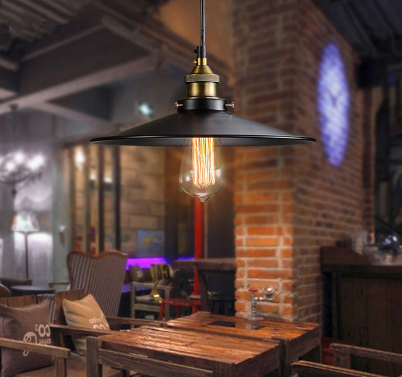 Black 1 Light Pendant Light Industrial Retro Tapered Shade Metal Hanging Lamp  for Dining Room