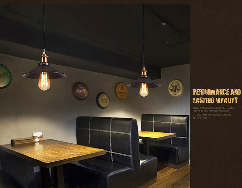 Black 1 Light Pendant Light Industrial Retro Tapered Shade Metal Hanging Lamp  for Dining Room