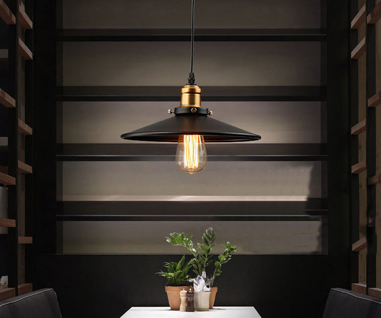 Black 1 Light Pendant Light Industrial Retro Tapered Shade Metal Hanging Lamp  for Dining Room