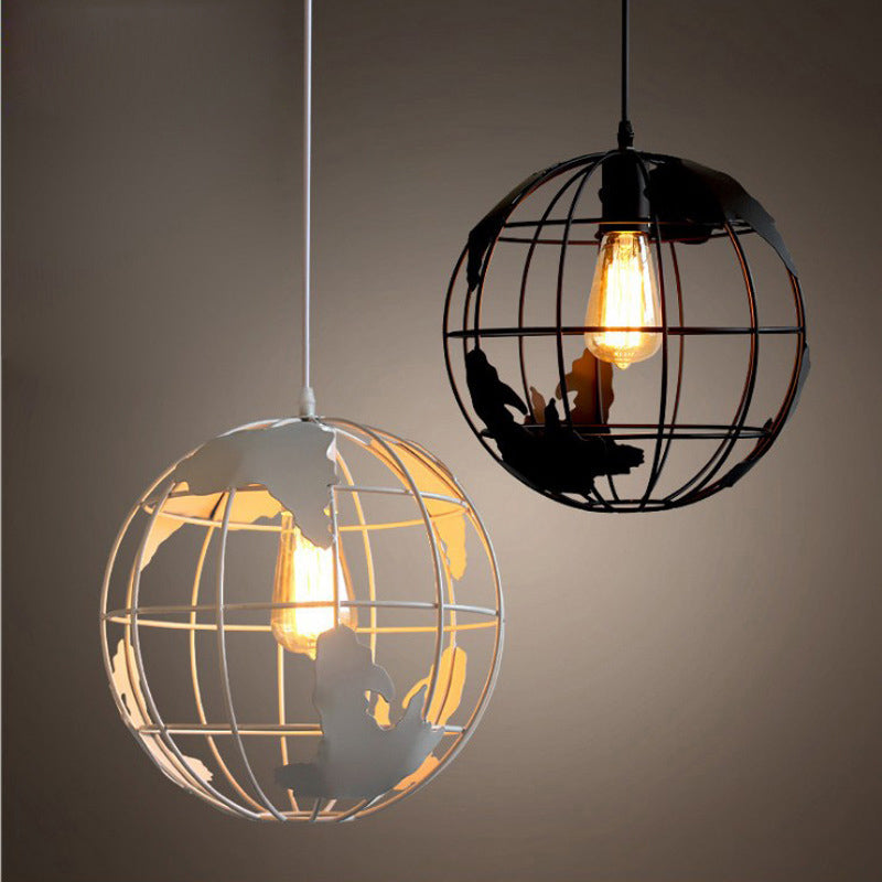 1 Light Spherical Cage Pendant Light Retro Metal Shade Restaurant Hanging Lamp