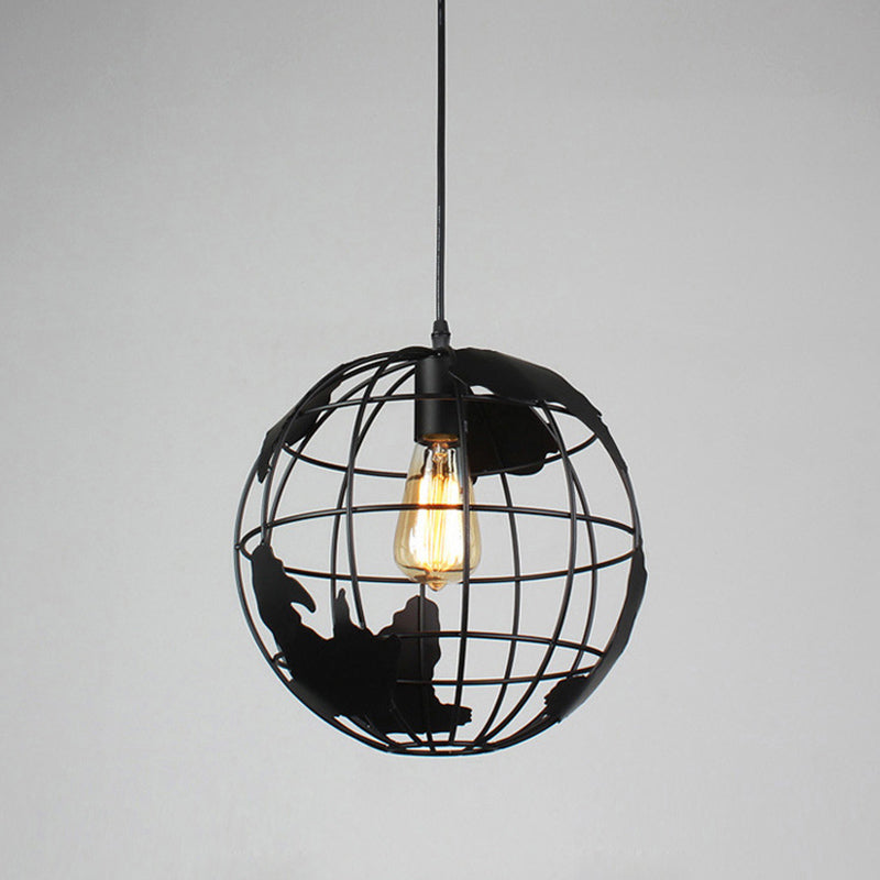 1 Light Sphérique Cage Pendante Light Retro Metal Shade Restaurant lampe suspendue