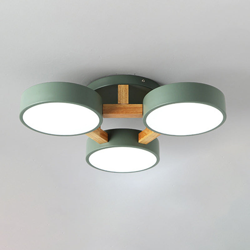 LED Nordic Creative Semi Flush Mount Deckenleichter Kreis Schatten Holzdecke Deckenleuchte für Schlafzimmer