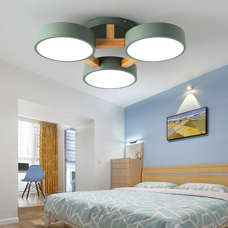 LED Nordic Creative Semi Flush Mount Techo Luz Círculo Círculo Techo de madera Luz montada para dormitorio