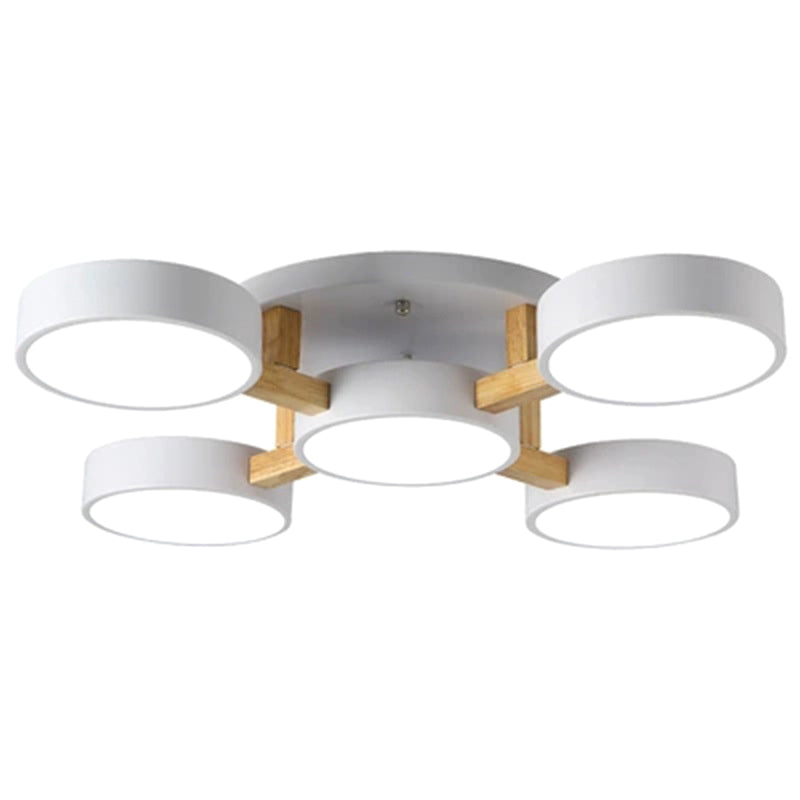 LED Nordic Creative Semi Flush Mount Ceiling Light Circle Shade Wooden Ceiling Mounted Light for Bedroom