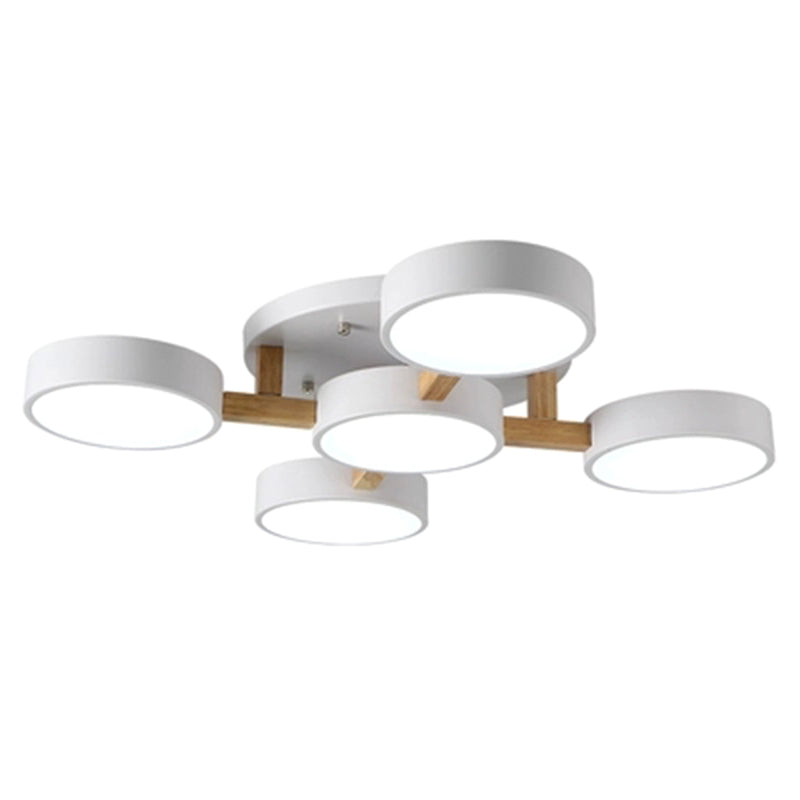 LED Nordic Creative Semi Flush Mount Techo Luz Círculo Círculo Techo de madera Luz montada para dormitorio