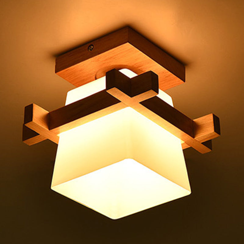 Indoor Porch Decoration Semi Flush Mount Lighting Modern Style Wooden Semi Flush Chandelier