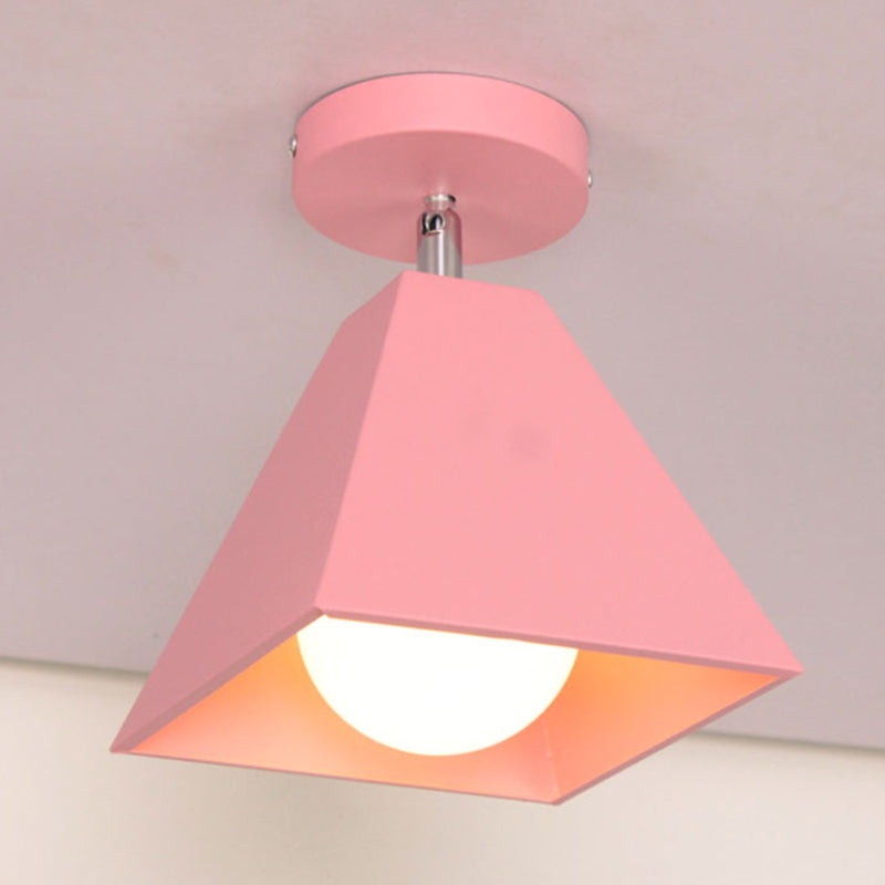 1 lichte macaroon -stijl semi -spoelmontage licht metalen kegel schaduw plafondlamp voor gang