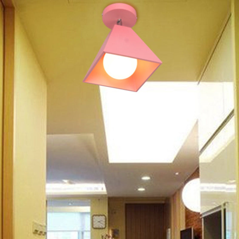 1 Light Macaroon Style Semi Flush Mount Light Metal Cone Shade Ceiling Lamp for Corridor