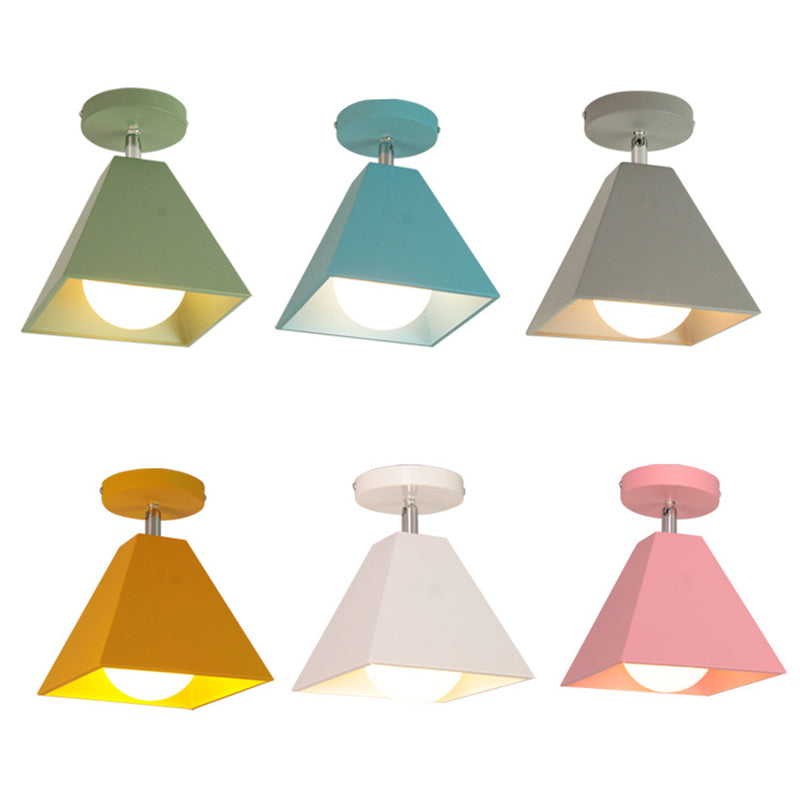 1 lichte macaroon -stijl semi -spoelmontage licht metalen kegel schaduw plafondlamp voor gang