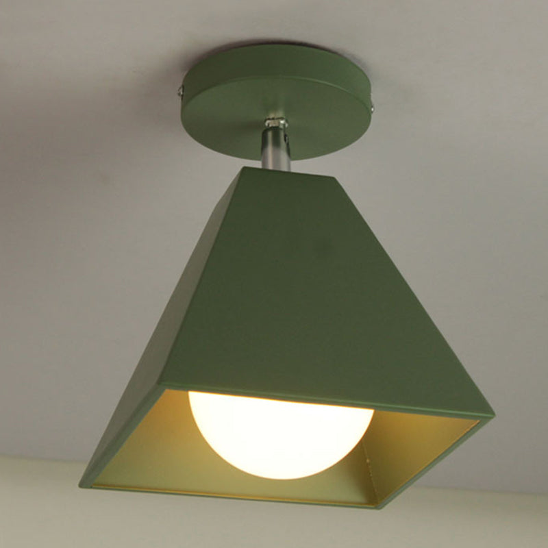 1 Light Macaroon Style Semi Flush Mount Light Metal Cone Shade Ceiling Lamp for Corridor