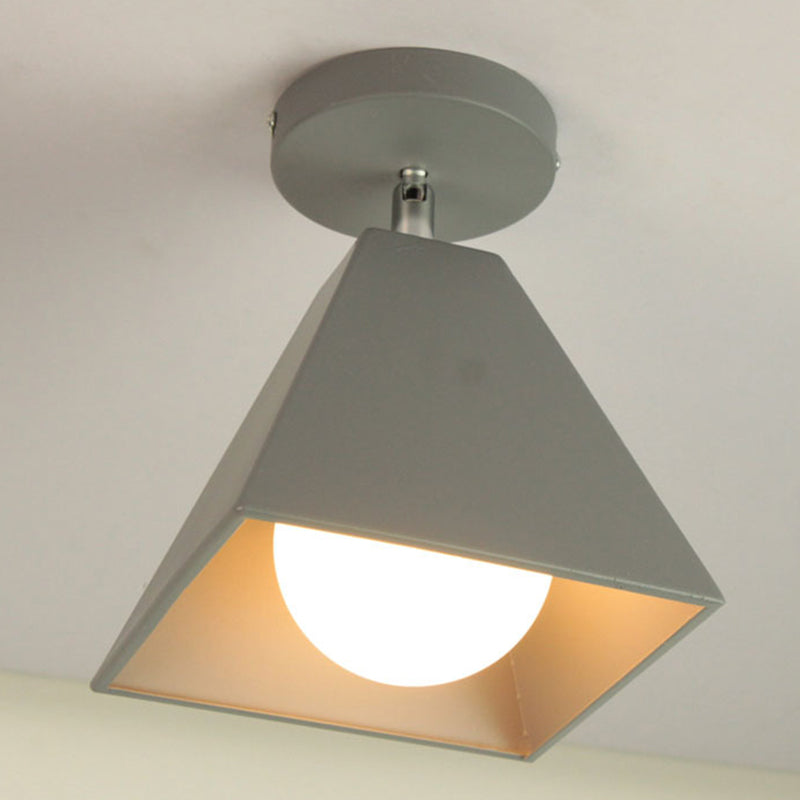 1 Light Macaroon Style Semi Flush Mount Light Metal Cone Shade Ceiling Lamp for Corridor