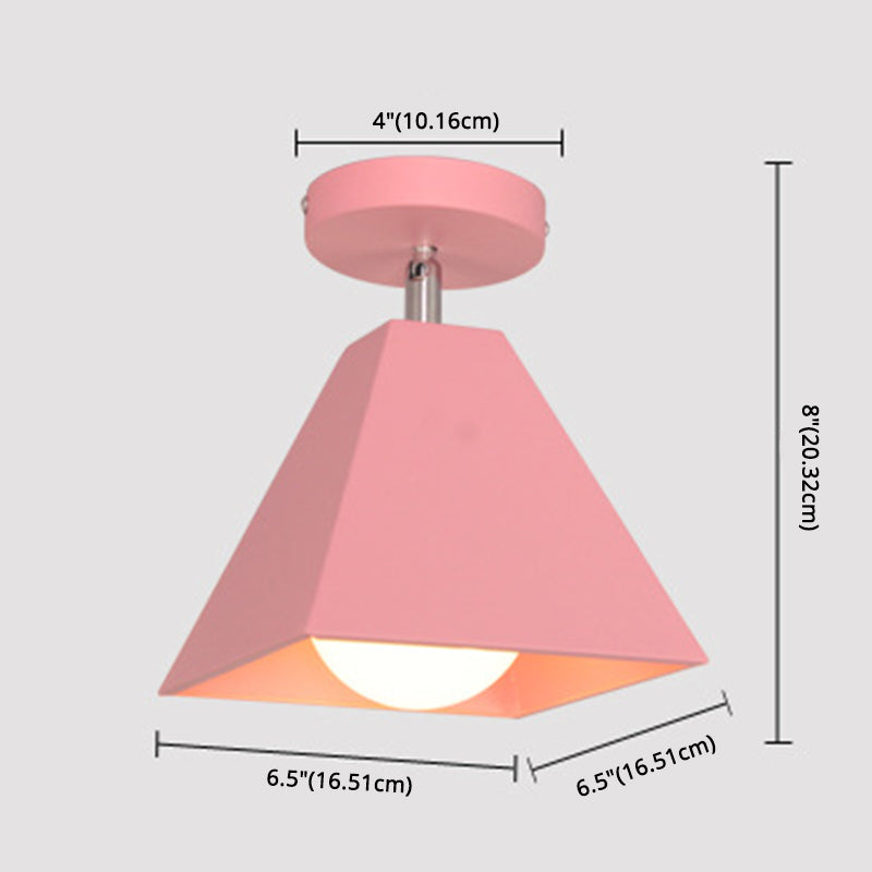 1 Light Macaroon Style Semi Flush Mound Light Metal Cone Cone Shade Plafond Lampe pour le couloir