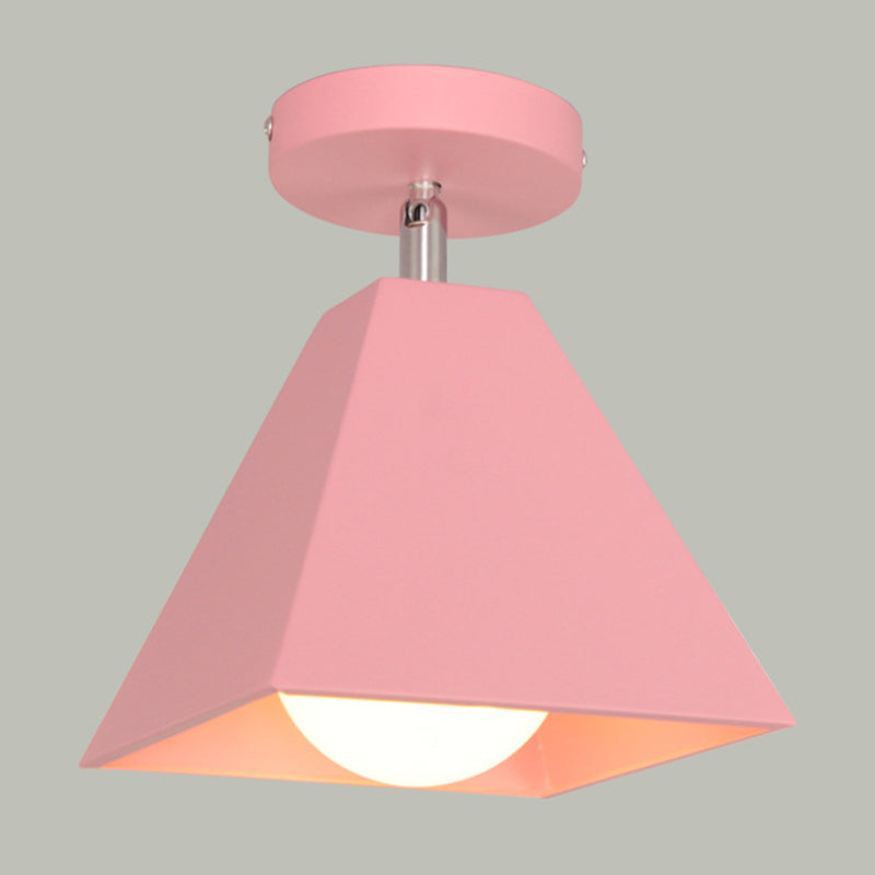 1 Light Macaroon Style Semi Flush Mount Light Metal Cone Shade Ceiling Lamp for Corridor