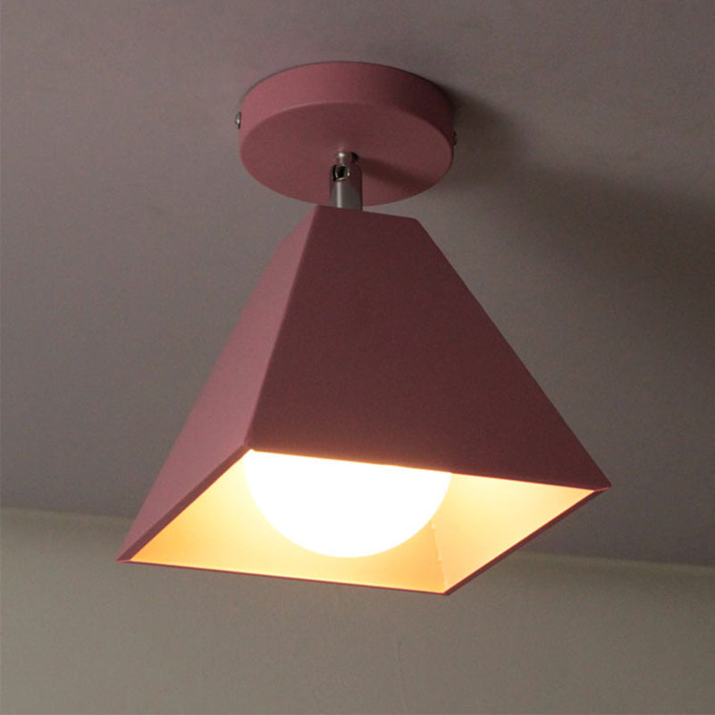 1 Light Macaroon Style Semi Flush Mount Light Metal Cone Shade Ceiling Lamp for Corridor