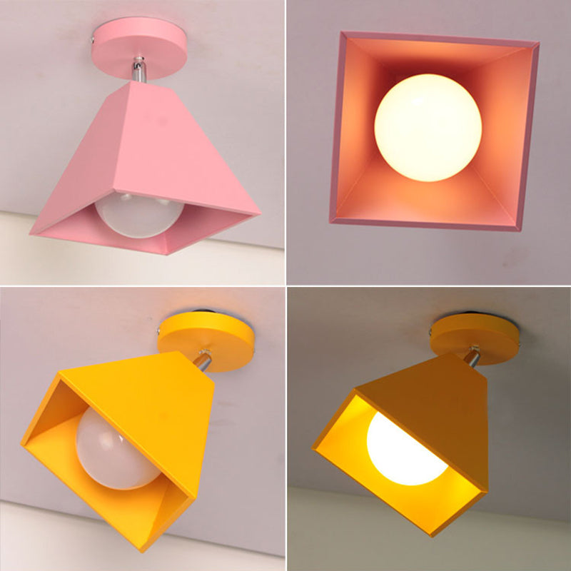 1 lichte macaroon -stijl semi -spoelmontage licht metalen kegel schaduw plafondlamp voor gang