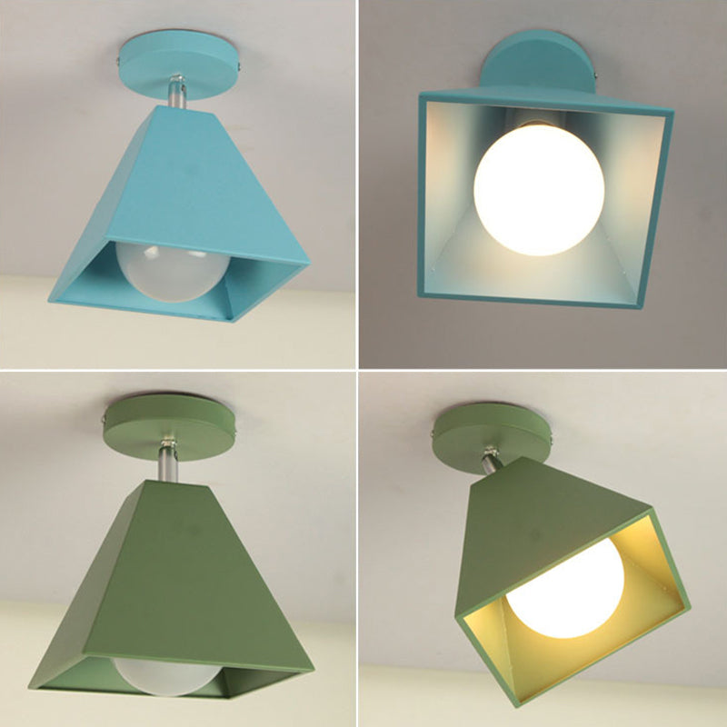 1 lichte macaroon -stijl semi -spoelmontage licht metalen kegel schaduw plafondlamp voor gang