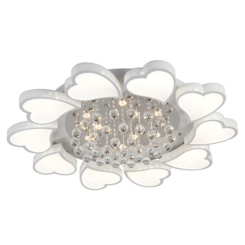 White Heart Shaped Semi Flush Mount Minimalist Acrylic LED Ceiling Light with Crystal Balls