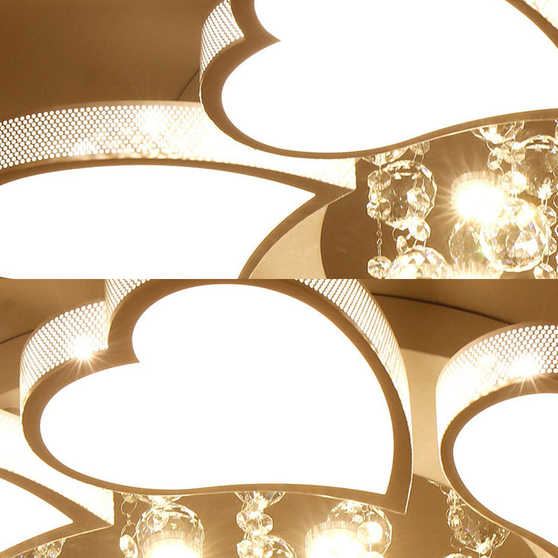 White Heart Shaped Semi Flush Mount Minimalist Acrylic LED Ceiling Light with Crystal Balls