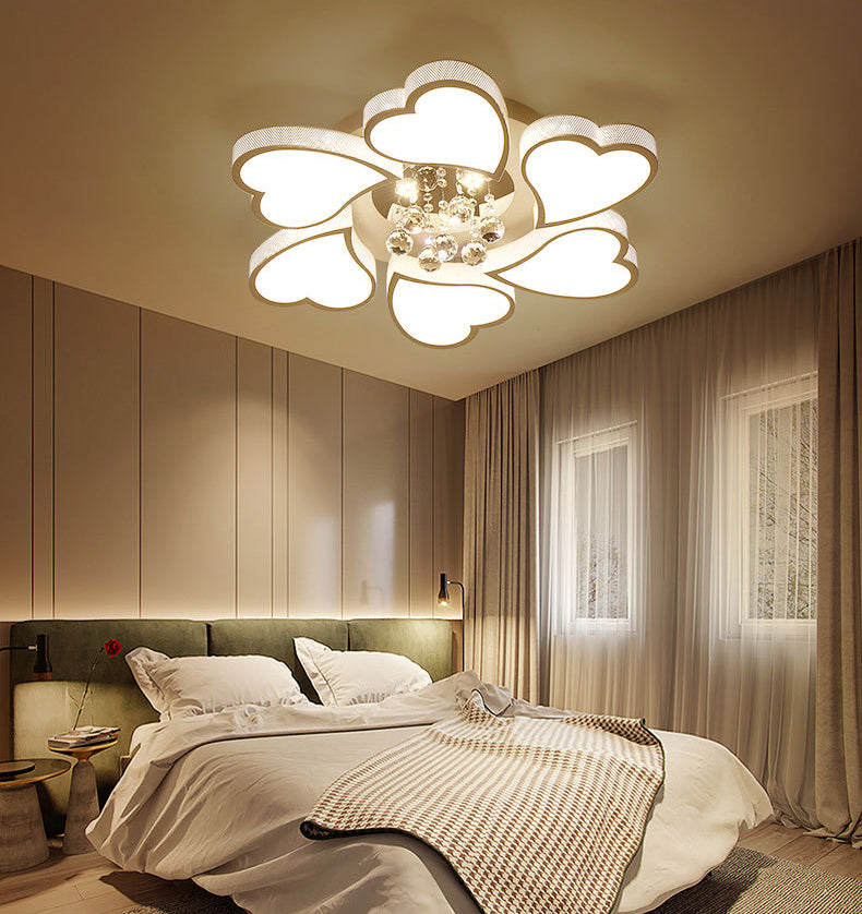 White Heart Shaped Semi Flush Mount Minimalist Acrylic LED Ceiling Light with Crystal Balls