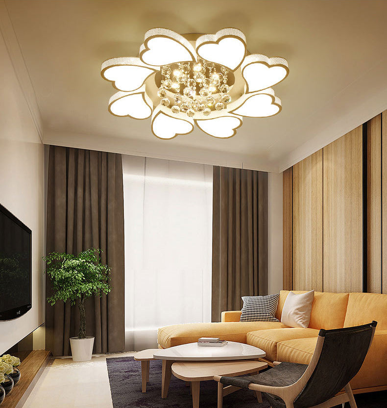 White Heart Shaped Semi Flush Mount Minimalist Acrylic LED Ceiling Light with Crystal Balls