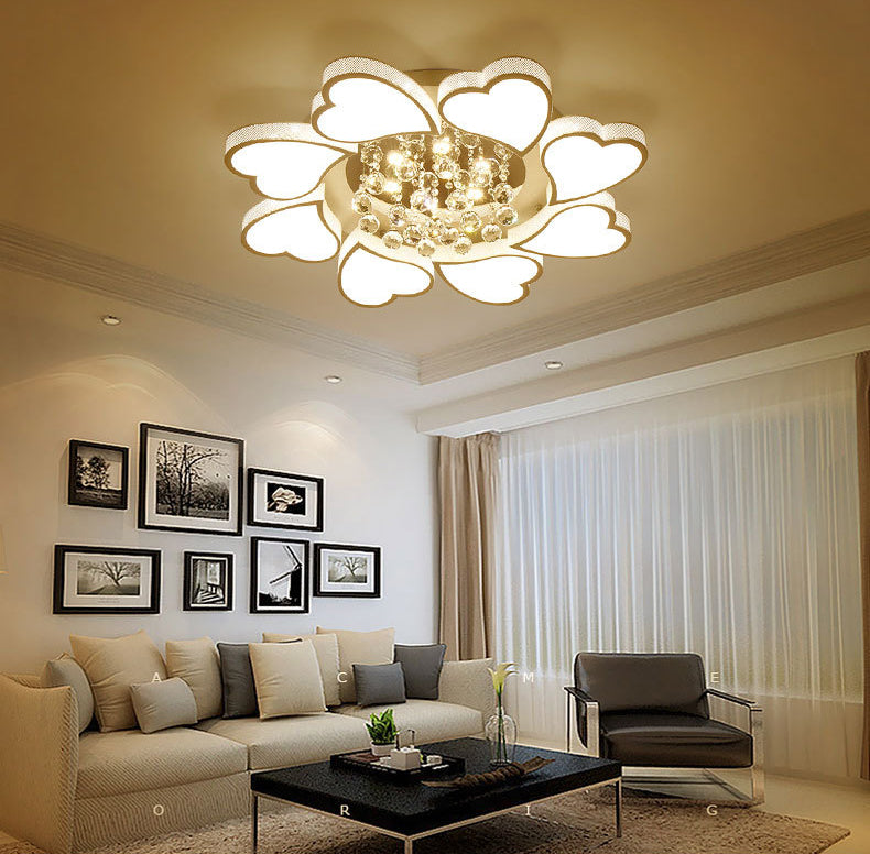 White Heart Shaped Semi Flush Mount Minimalist Acrylic LED Ceiling Light with Crystal Balls