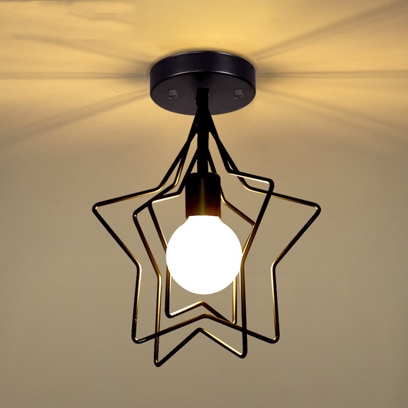 Angle Adjustable Stars Iron Ceiling Light Industrial Style 1-Light Semi Flush Mount Lamp for Bedroom