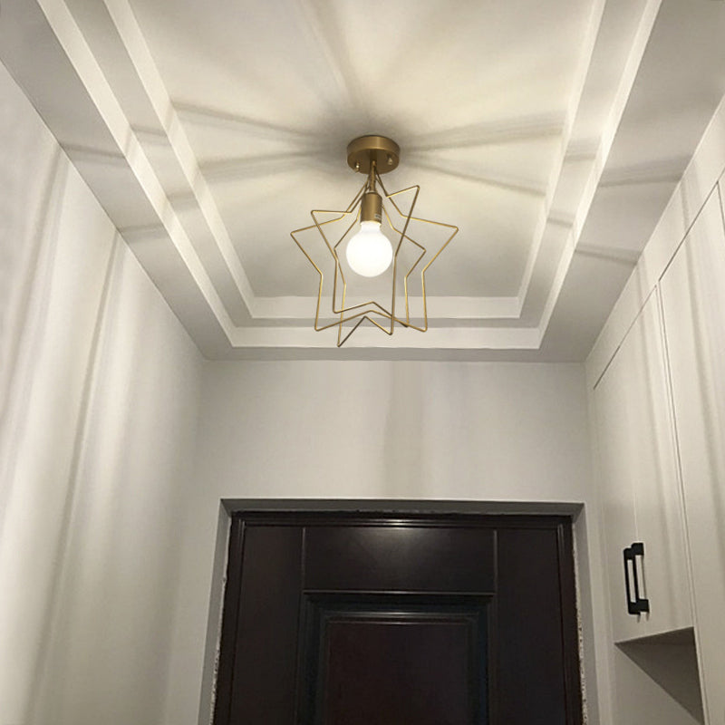 Angle Adjustable Stars Iron Ceiling Light Industrial Style 1-Light Semi Flush Mount Lamp for Bedroom